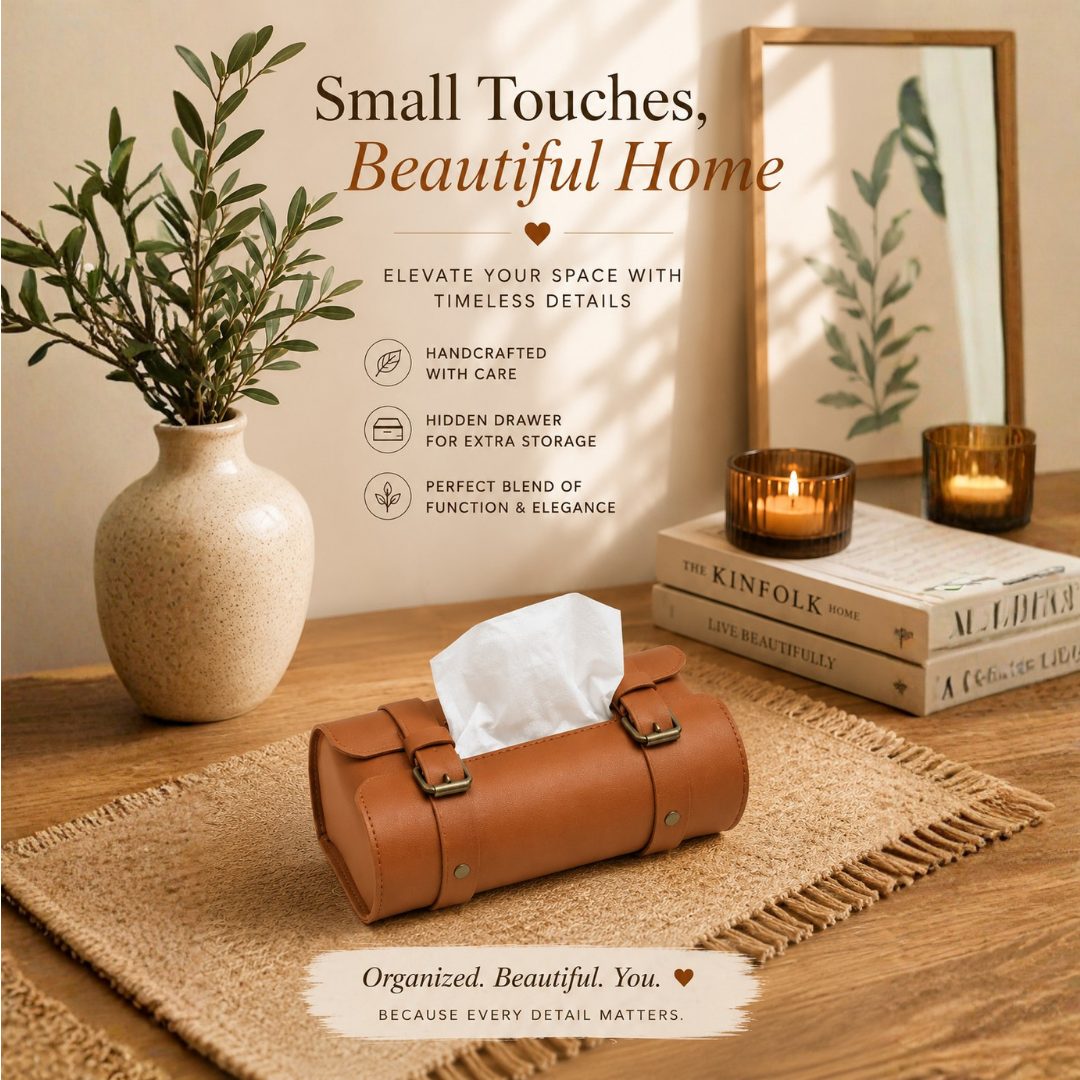 Classic Tissue Box Cover | Tan Brown| PU Leather