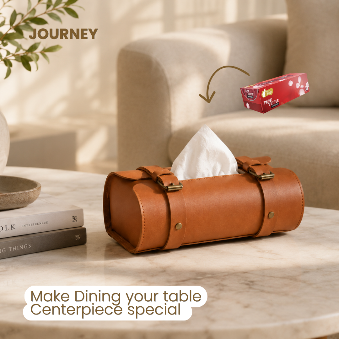 Classic Tissue Box Cover | Tan Brown| PU Leather