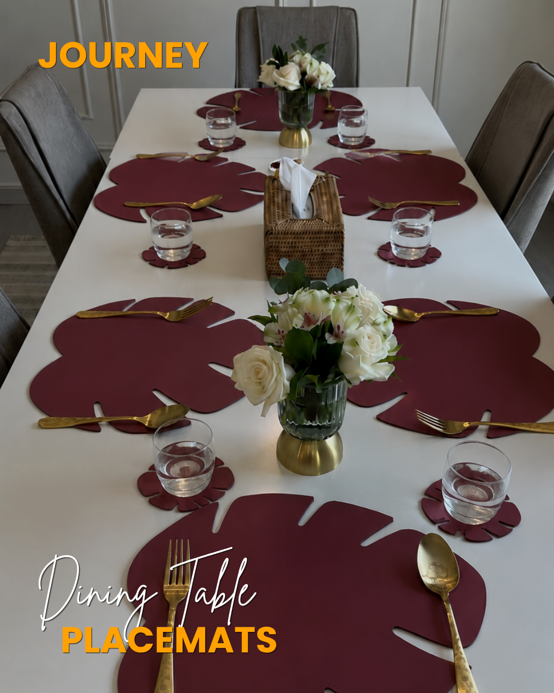 Brown | Monstera Leaf Placemat | Faux Leather