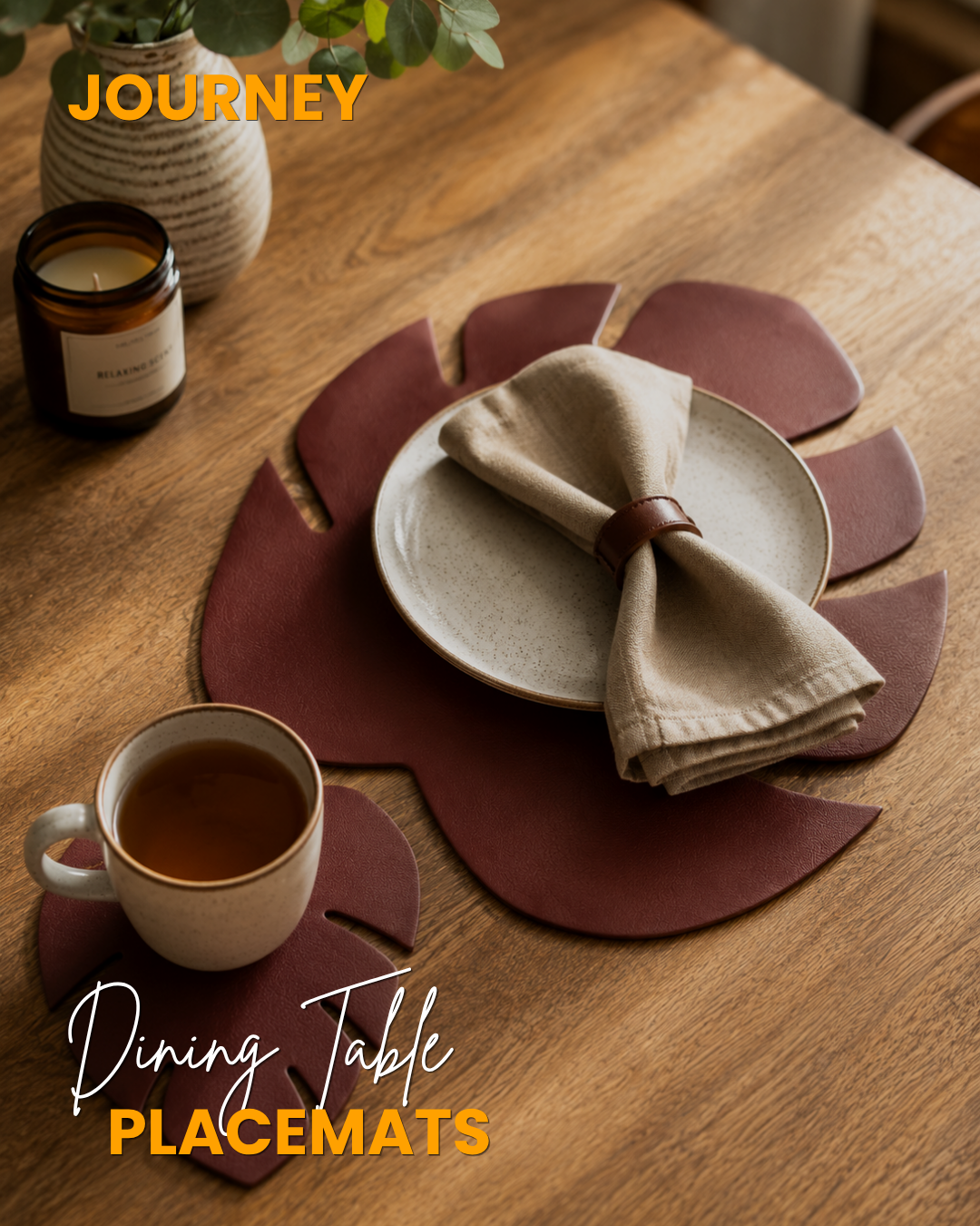Brown | Monstera Leaf Placemat | Faux Leather