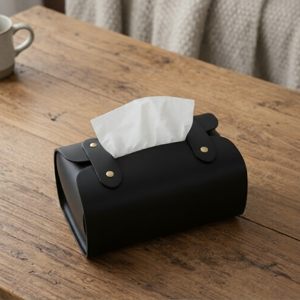 Tissue Box Cover – Pack of 2 | Black & Brown | PU Leather