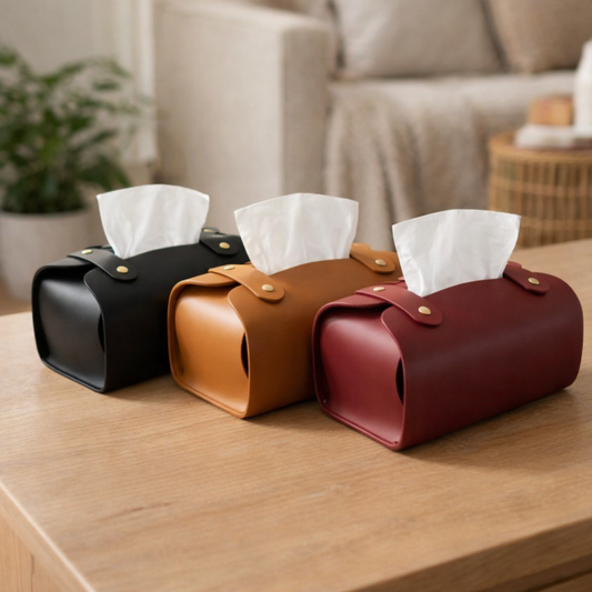 Tissue Box Cover – Pack of 3 | Black, Brown & Maroon  | PU Leather