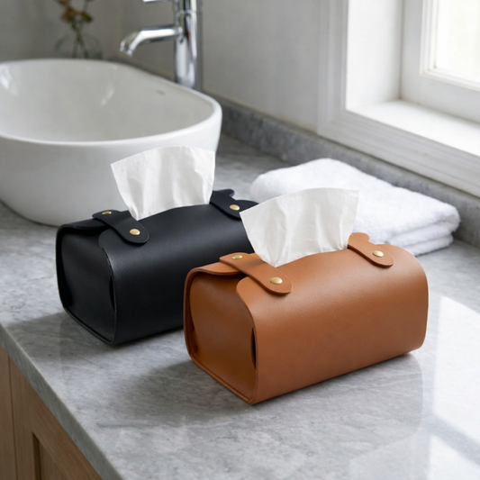 Tissue Box Cover – Pack of 2 | Black & Brown | PU Leather