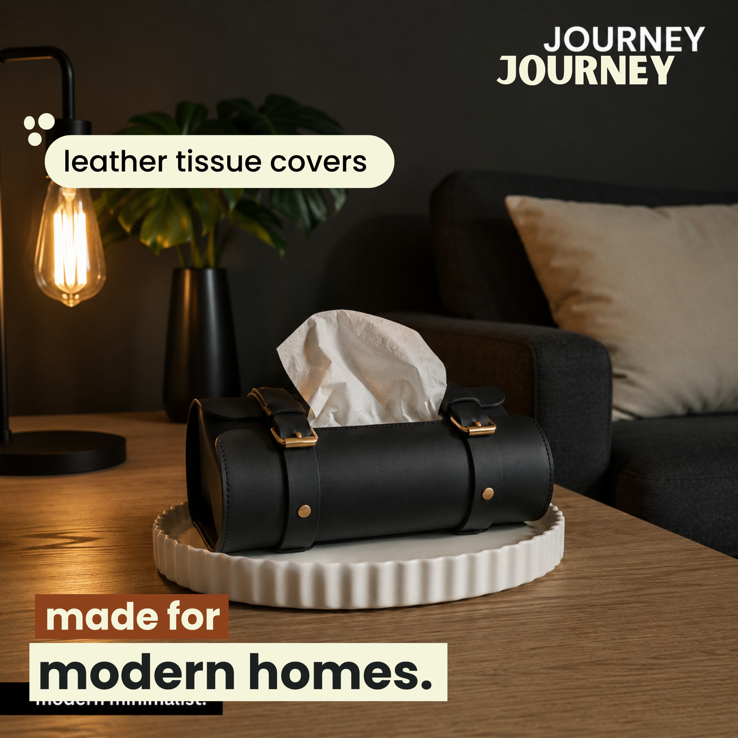 Classic Tissue Box Cover | PU Leather |Black |