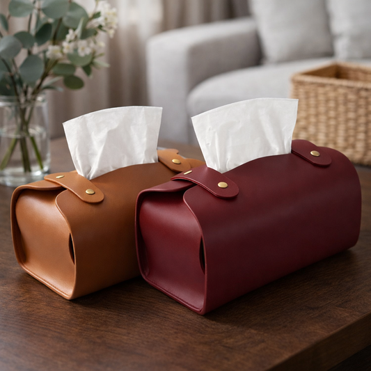 Tissue Box Cover – Pack of 2 | Maroon & Brown | PU Leather