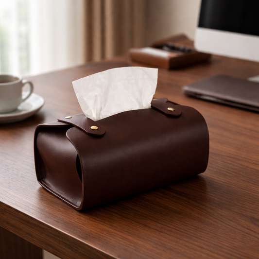 Tissue Box Cover | PU Leather | Dark Brown