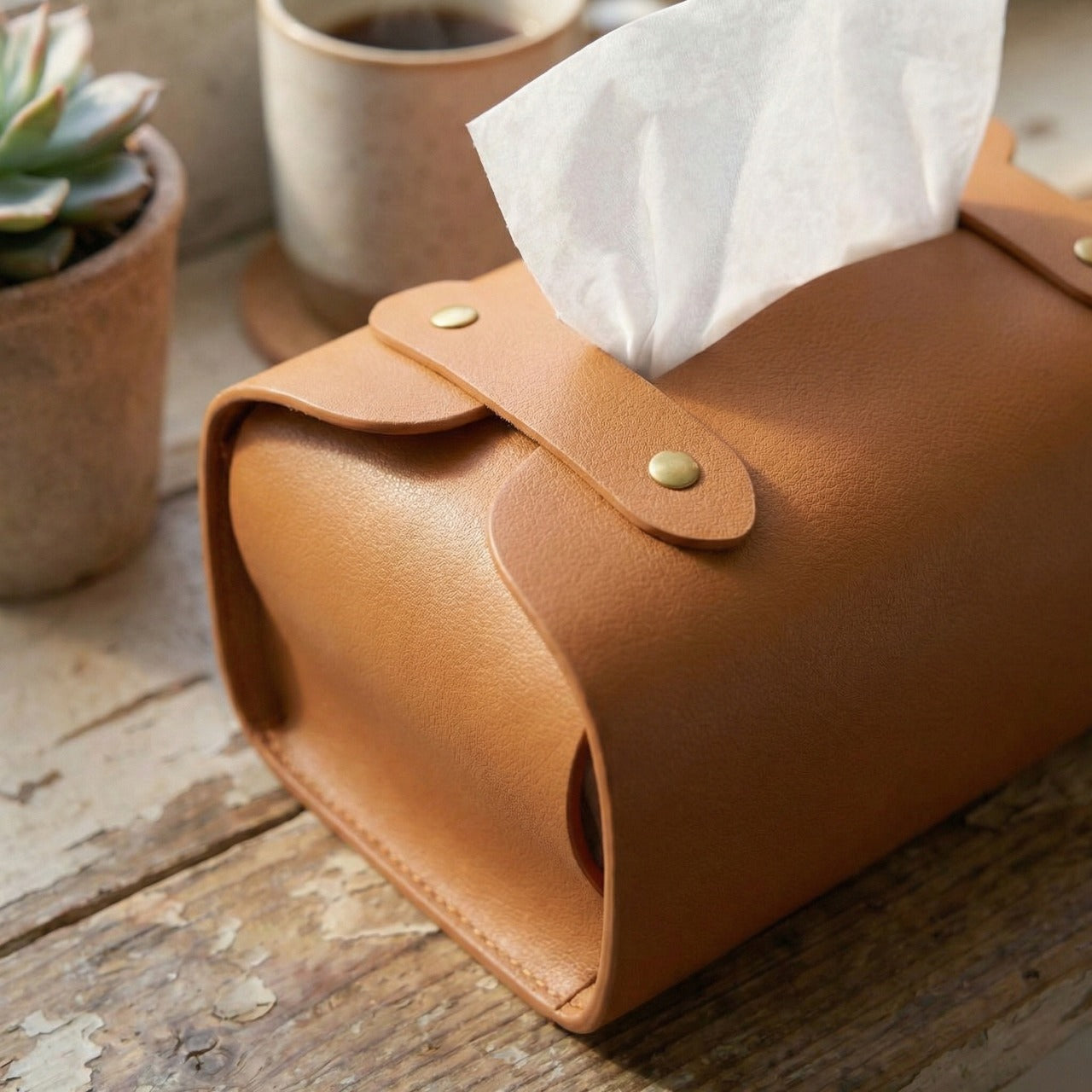 Tissue Box Cover – Pack of 2 | Beige & Brown | PU Leather