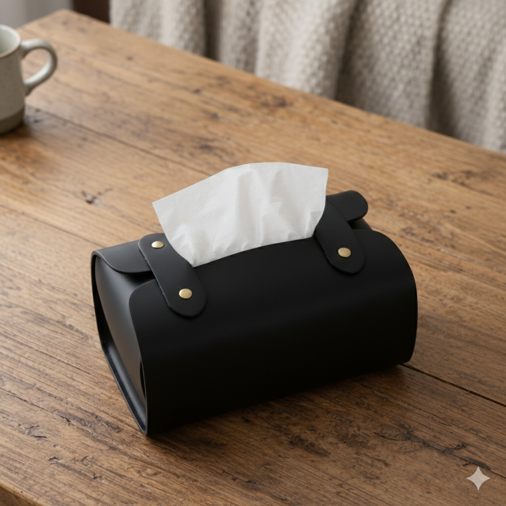 Tissue Box Cover – Pack of 6 |Black, light Brown, Dark Brown, Navy Blue, & Maroon | PU Leather