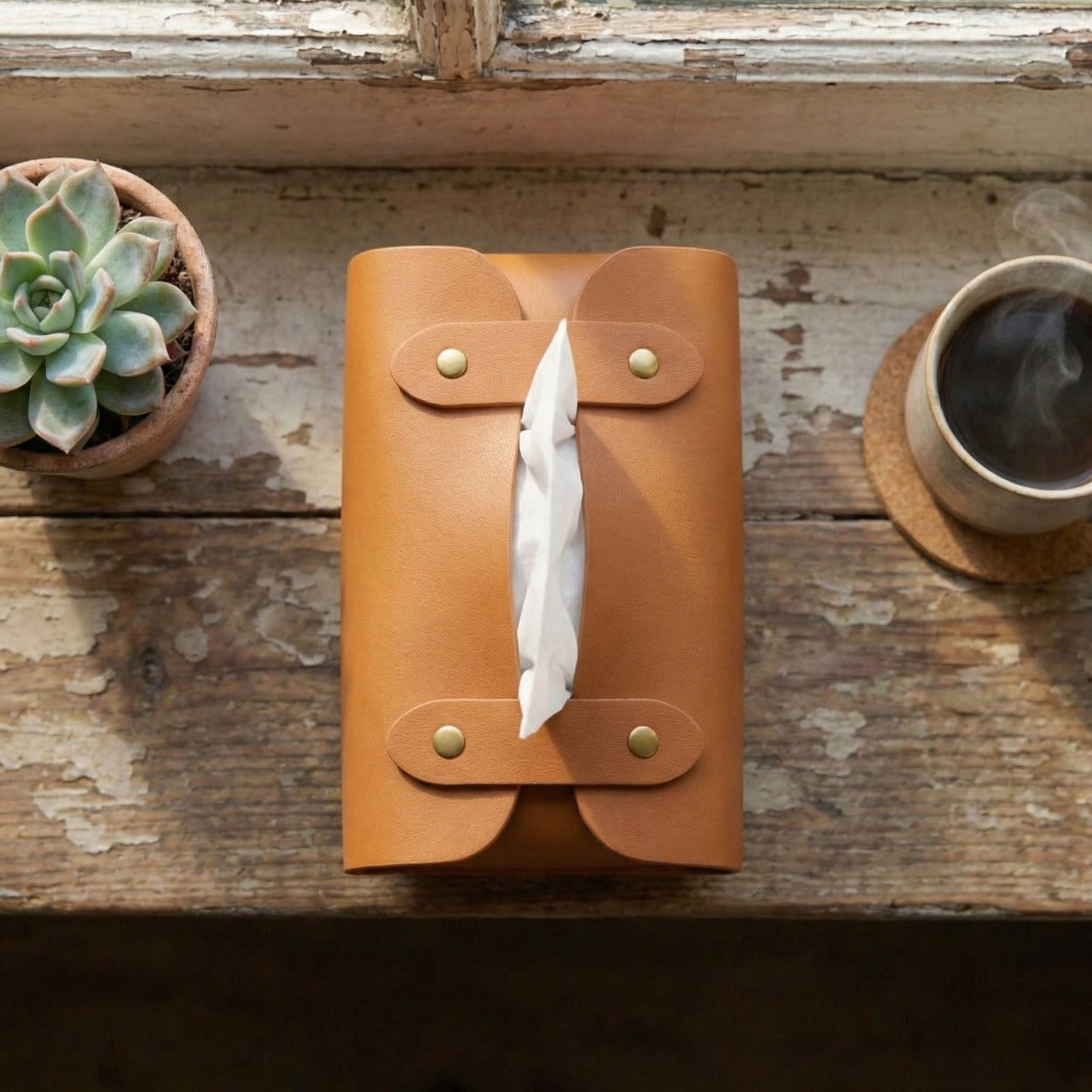 Tissue Box Cover – Pack of 2 | Beige & Brown | PU Leather