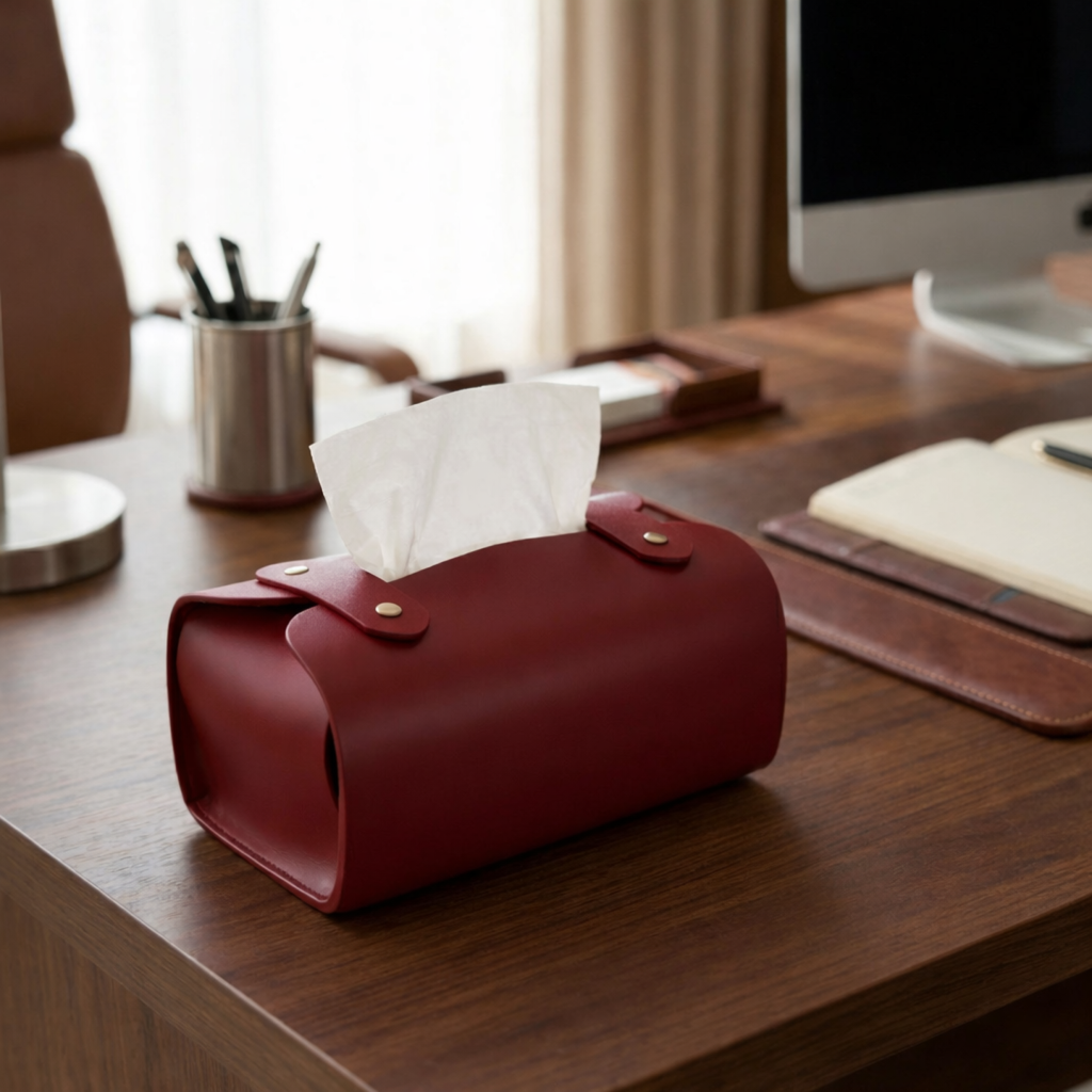 Tissue Box Cover – Pack of 3 | Black, Navy Blue & Maroon | PU Leather