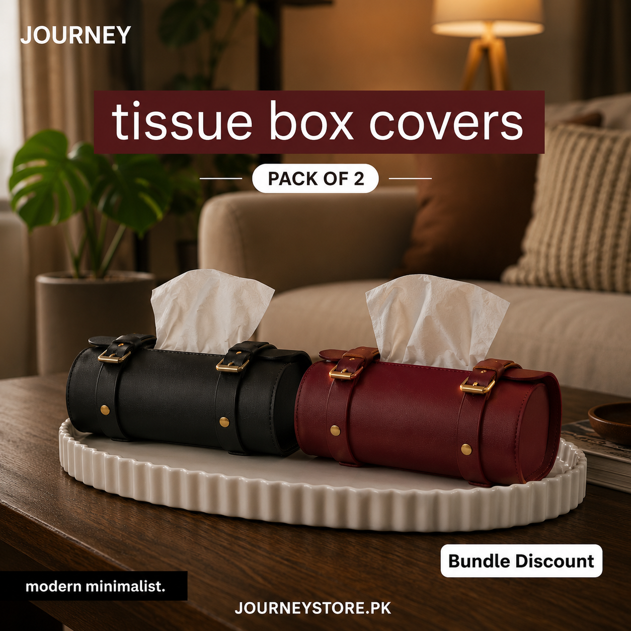 Classic Tissue Box Cover Pack of 2 |Black & Maroon|