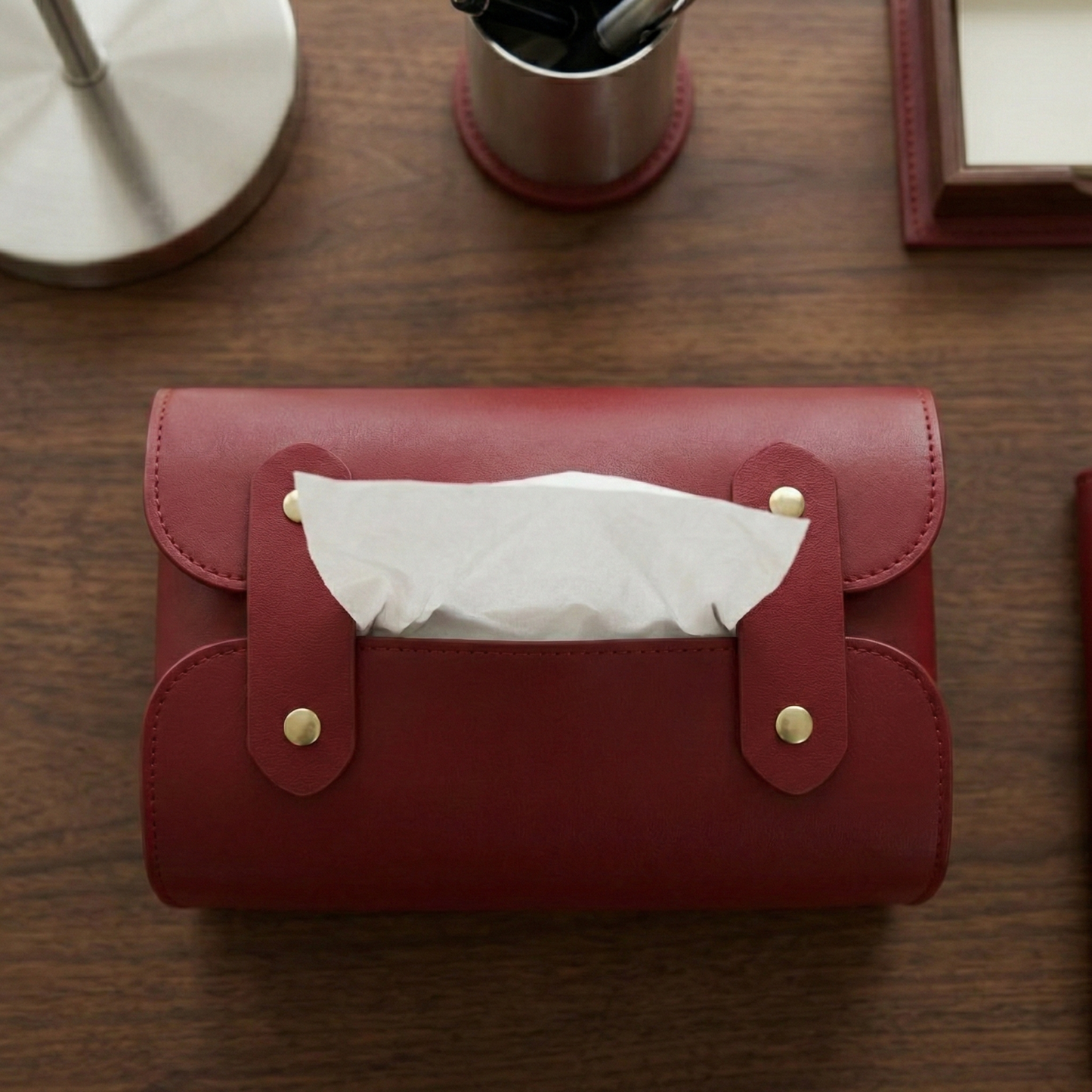 Tissue Box Cover – Pack of 2 | Maroon & Navy Blue | PU Leather